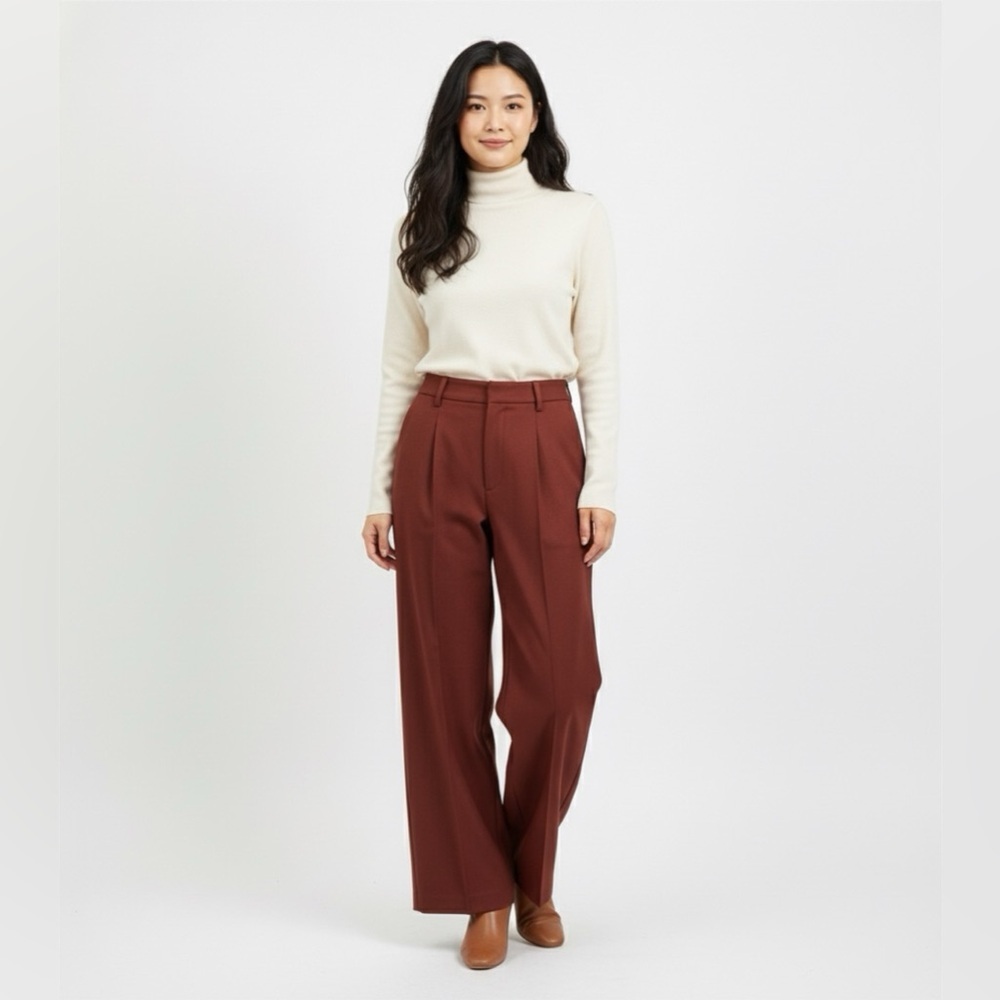 Love Bonito Gretal Tailored Pleated Straight Leg Trouser Pants in Rum Sz 4
